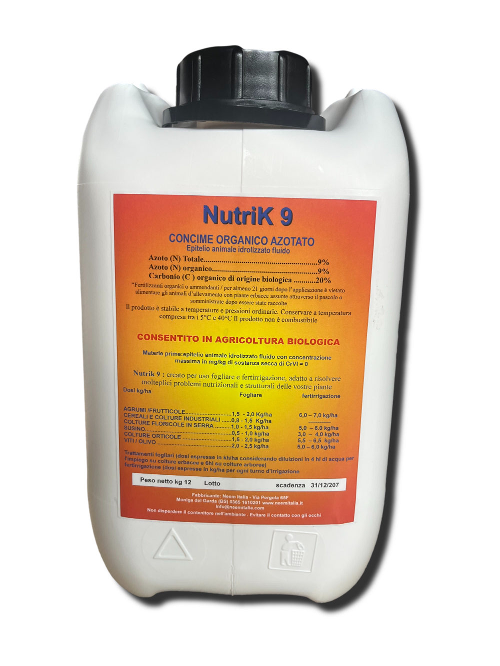 Nutrik 9 concime organico azotato Neem Italia 12 kg